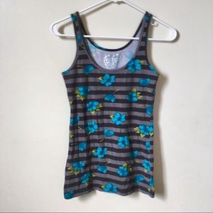 Rue21 Striped with Blue Flowers Tank Top